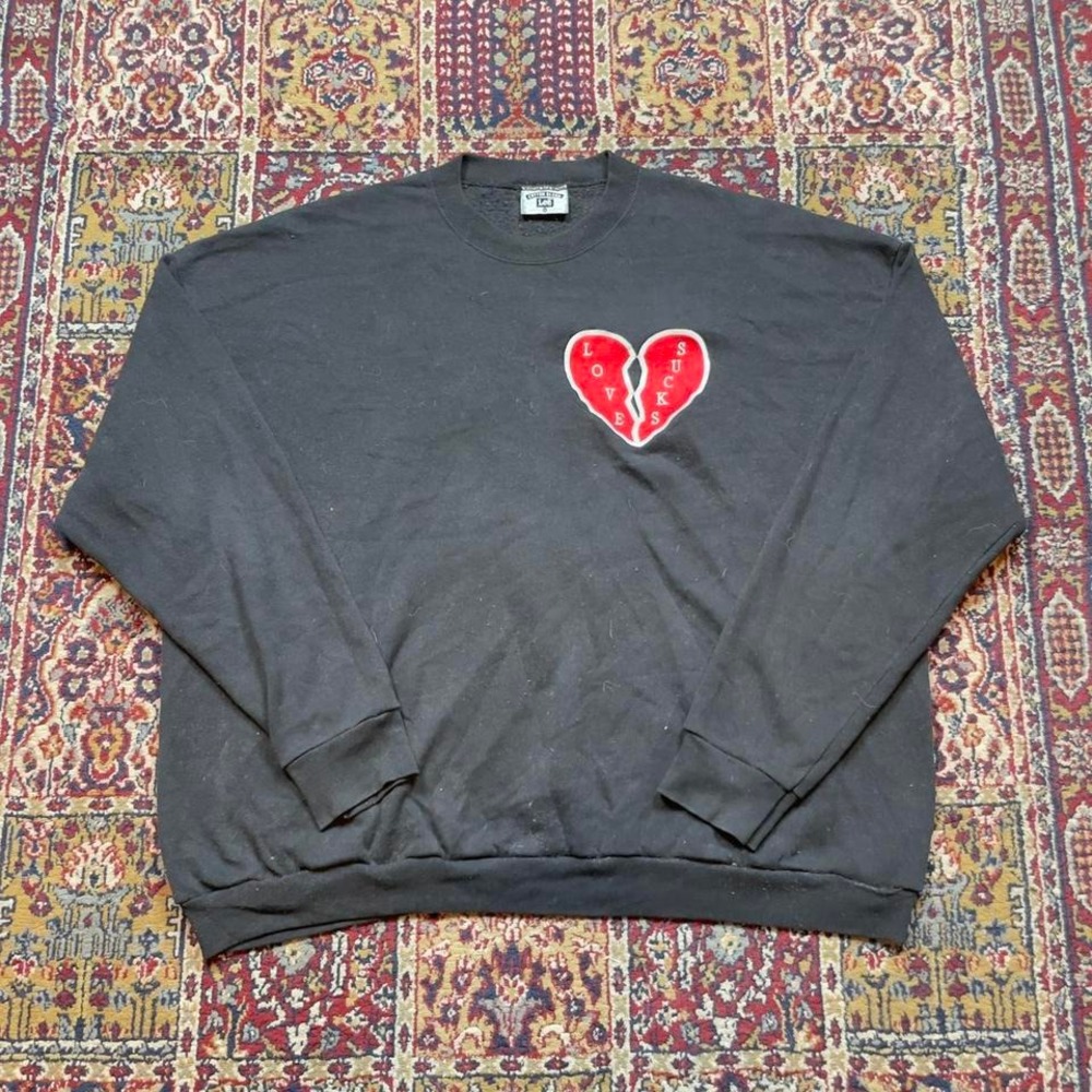 VTG 90s Love Sucks patch embroidered broken heart crewneck‎ sweatshirt 3XL USA